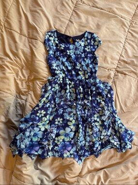 Justice Navy Floral Tiered Party Dress with Yellow Accents